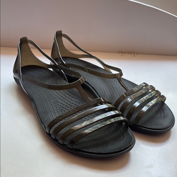 CROCS Isabella Strappy Women's Size 10 Black‎ Jelly Strap Sandals Shoes Slip Ons - Picture 1 of 5